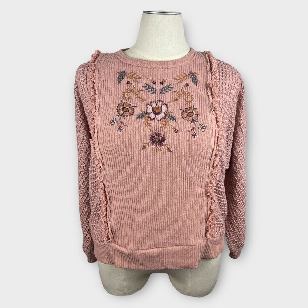 Boho Knox Rose Embroidered Waffle Knit Top XXL‎ Pink Mauve